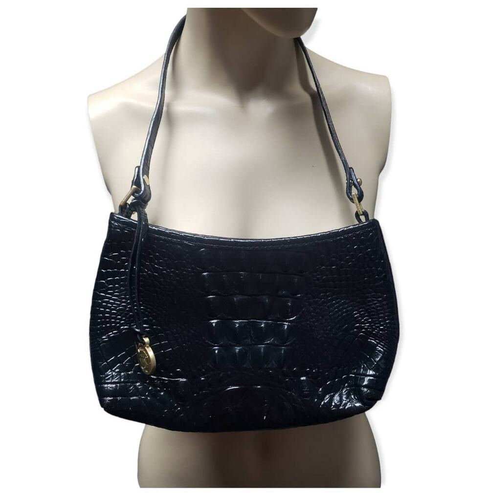 Brahmin Bekka Shoulder Bag Black Melbourne | Croc Embossed Leather Small Purse